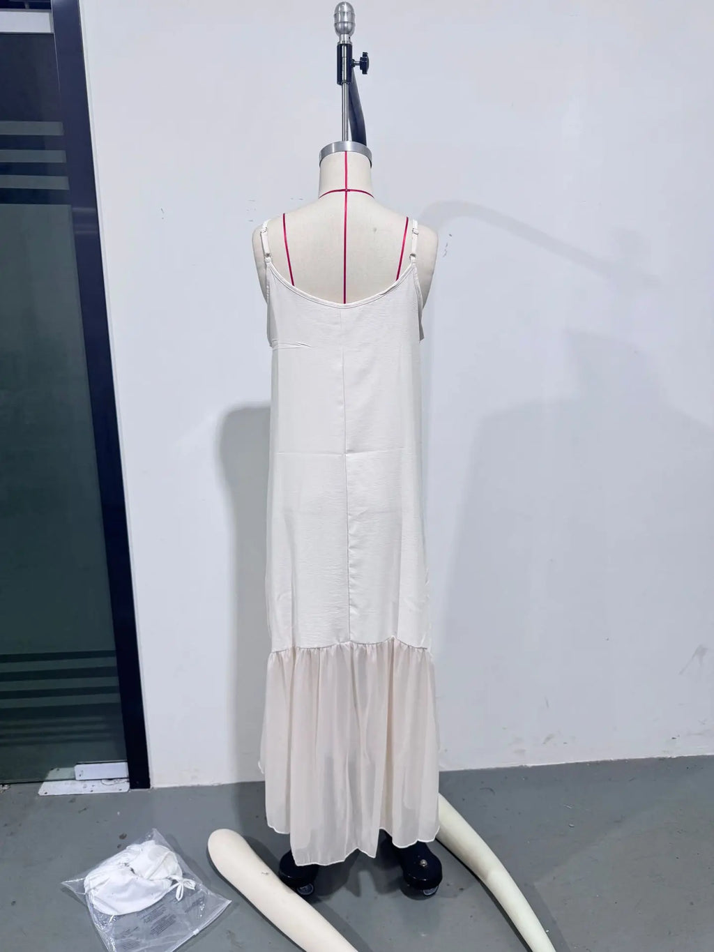 Womens Boho Solid Maxi Dress Sleeveless Spaghetti Strap High Low Ruffle Hem Flowy Dress Casual Beach Backless Asymmetrical Dress