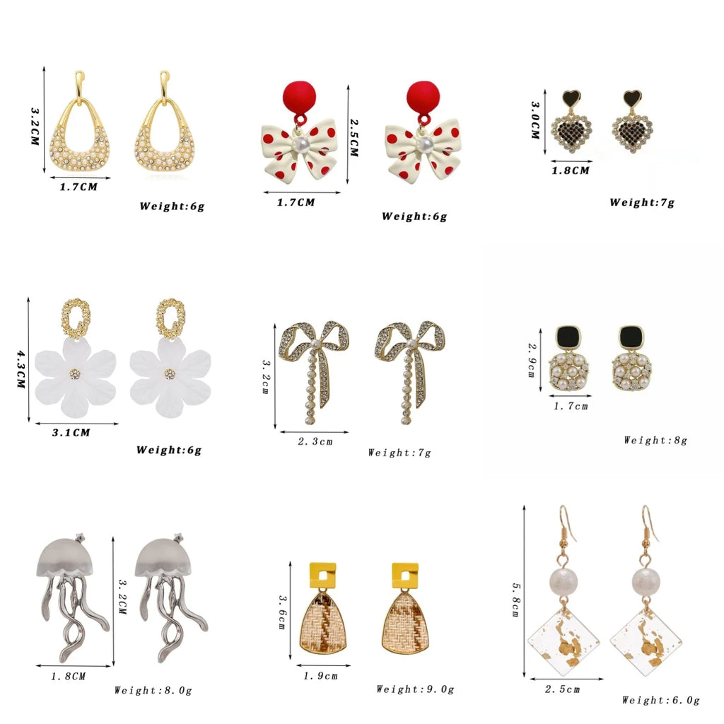 Drop Earrings For Women'S White Flower Heart Crystal Bow Round Circle Long Pearl Dangle Earrings Geometry Statement Jewelry