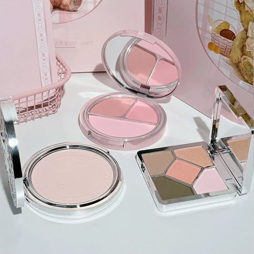 Art Value 7Pc Makeup Set For Beauty Lovers Includes Matte Lip Mud Trio Pressed Powder Blush Eyes Palette Necklace
