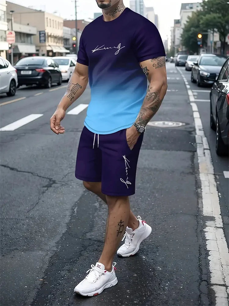 Men's Casual 3D Printed T-Shirt and Shorts Sportswear Set
