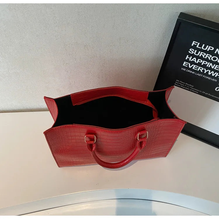 Spring 2025 Large Capacity Fashionable Handbag Casual Commuting Trendy Crocodile Pattern Tote Bag Street Style PU Material