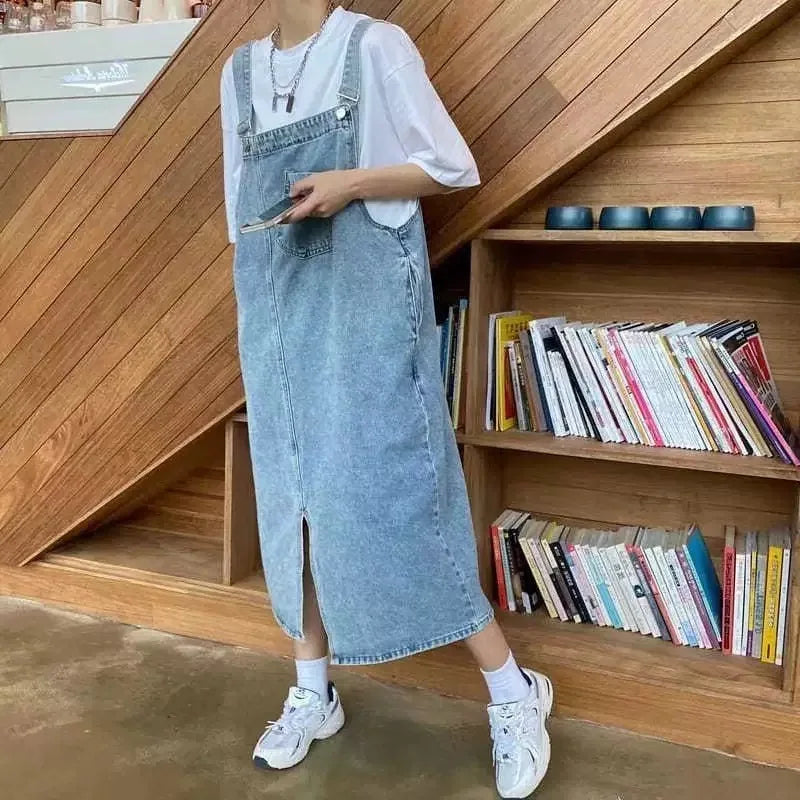 New Irregular Split Cowboy Denim Dress Women'S Sleeveless Jeans Dresses Fashion Female Solid Casual Loose Strap Dresses