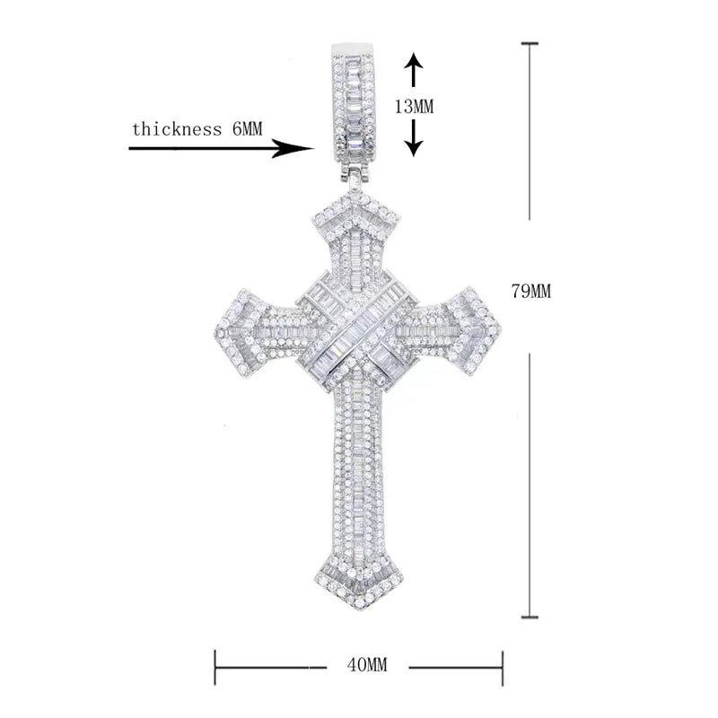 14K Gold Long Lab Moissanite Cross Pendant Wedding Pendants Necklace For Women'S Men Hiphop Jewelry