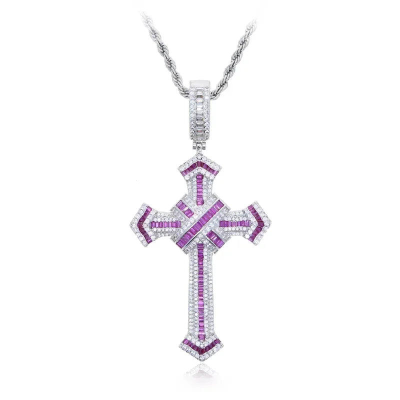 Moissanite Cross Pendant Necklace 14K Gold Long Chain Unisex Jewelry For Women And Men