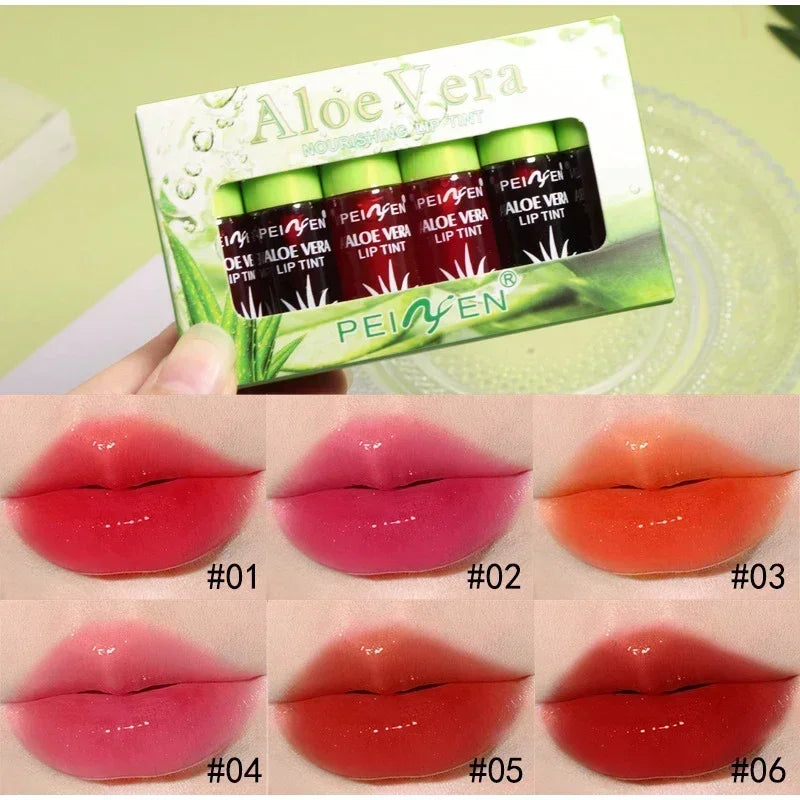 6-Piece Lip Gloss Oil Set,Aloe Vera Liquid Lipstick, Long-Lasting Moisturizing Smudge-Proof Lips Tint ,Non-Sticky Cosmetics
