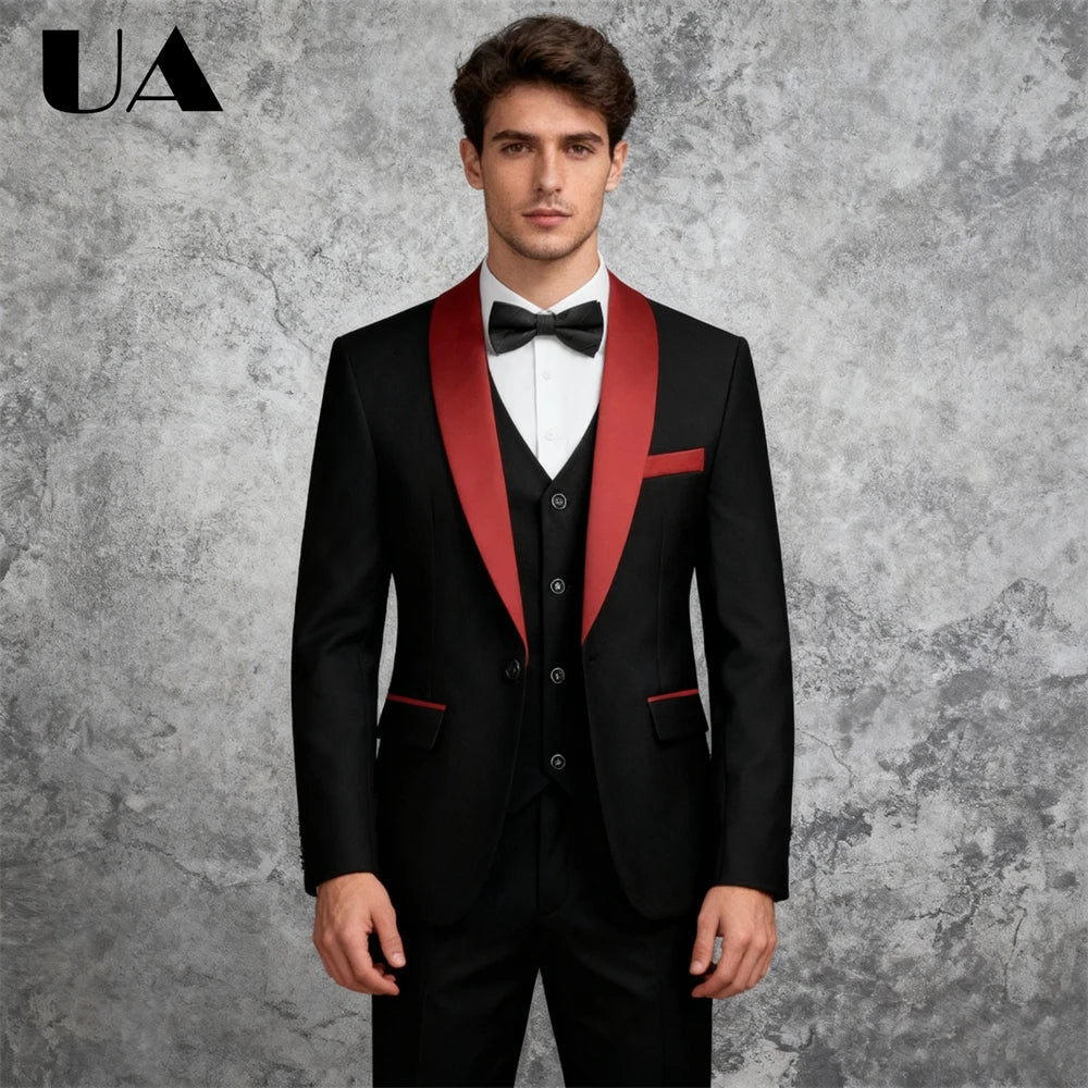 ULBYANRY Mens 3-Piece Suit Set (Jacket Vest Pants) Formal Business Tuxedo XXS-7XL Tailored Party Prom Wedding Suits