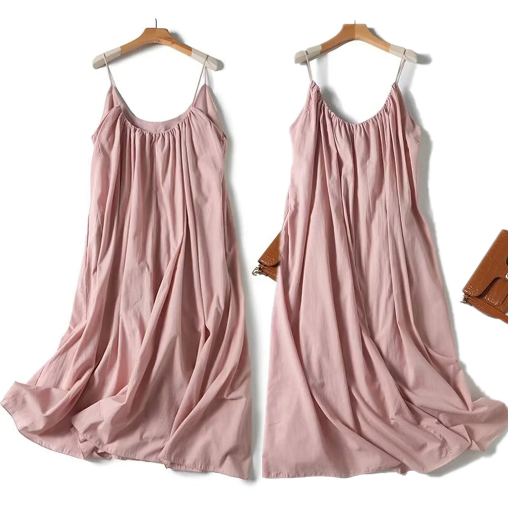 Dave&Di Summer Dress Women Vestidos French Minimalist Pink Suspenders Dress Pleated Fashion Linen Sexy Elegant Midi Dress