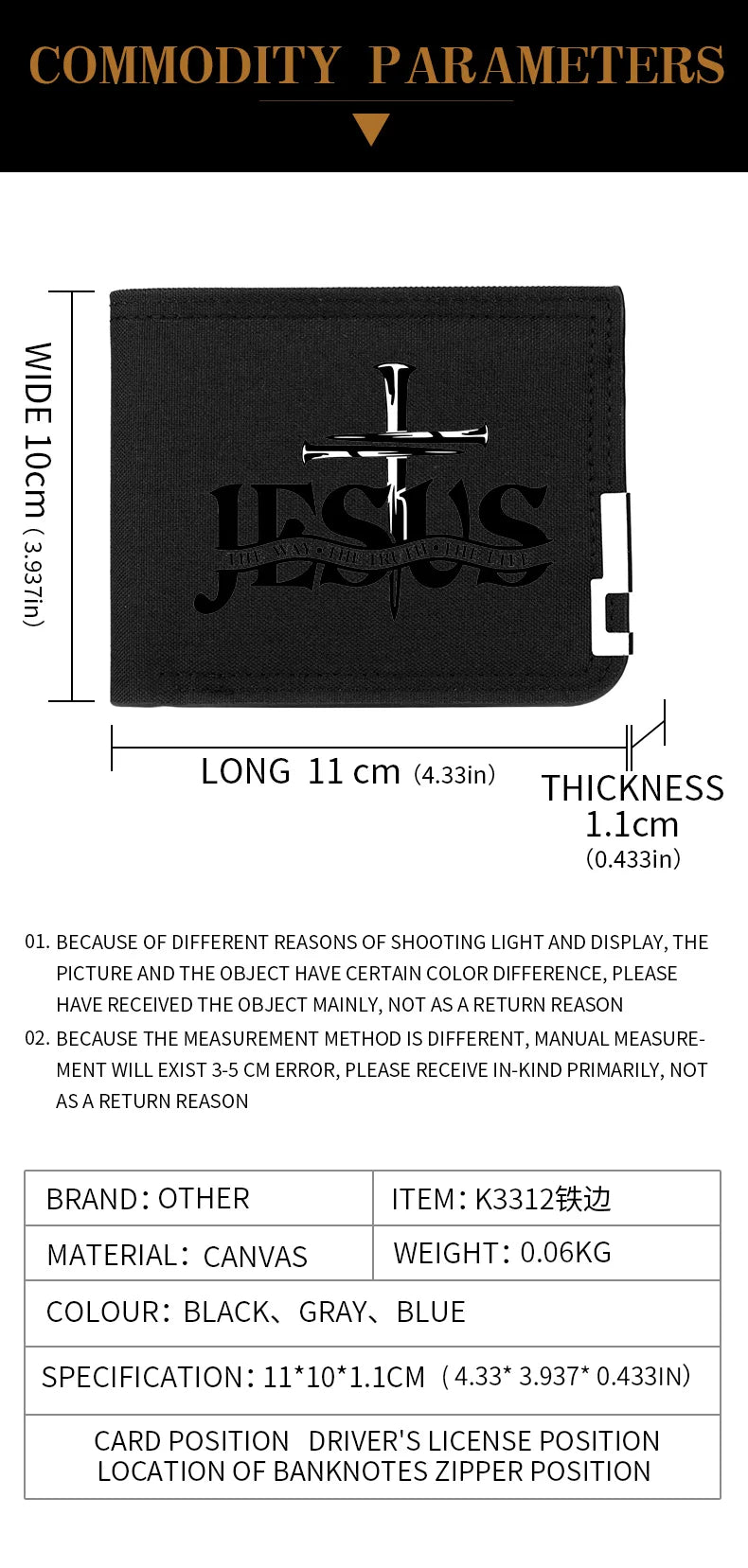 Men's Canvas Wallet with JESUS Pattern Personalized Design Multi-Card Slot Zipper Coin Pocket Youth Wallet