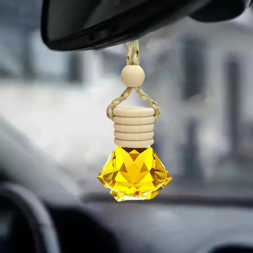 Car Hanging Perfume Bottle Glass Essential Oil Diffuser Refillable Air Freshener Wooden Cap Auto Decoration