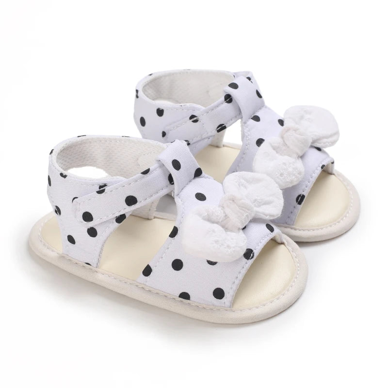 Baby Girl First Walker Sandals - Bow Summer Soft Fabric Shoes 0-1Y