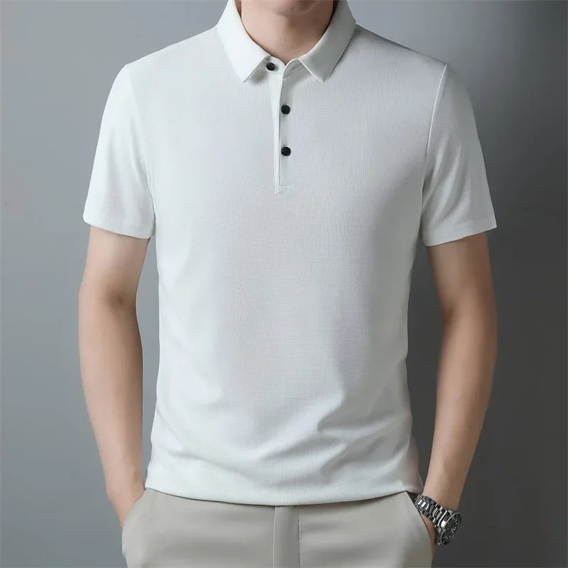 Men's Casual Waffle Knit Short Sleeve Polo Shirt - Solid Color