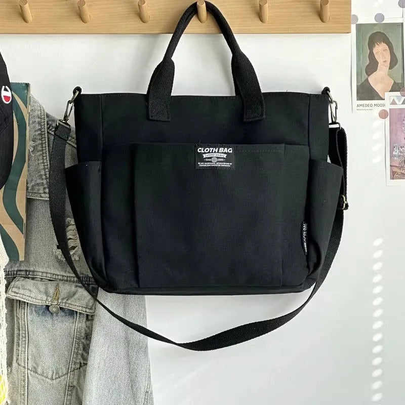 Canvas Ladies Bag Simple Student Large Capacity Horizontal Commuter Shoulder Slanting Portable Handbag