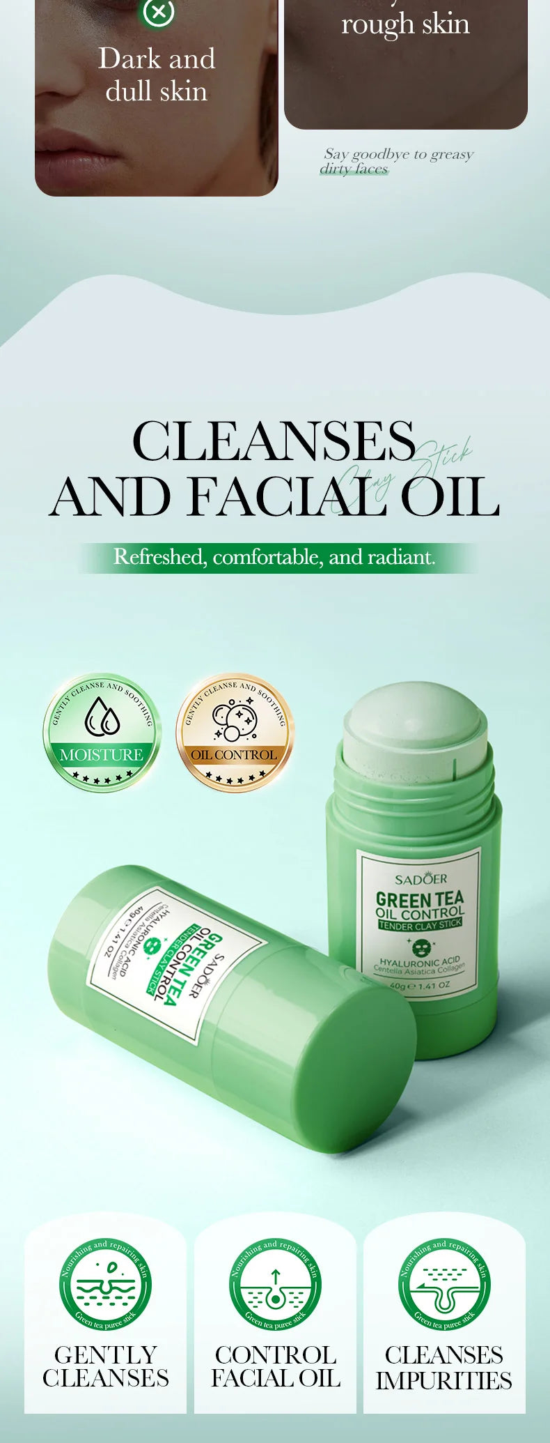 SADOER Green Tea Rose Mud Face Mask Stick Clay Facial Masks Moisturizing Remove Blackhead Anti-aging Facial Cleansing Mud Masks