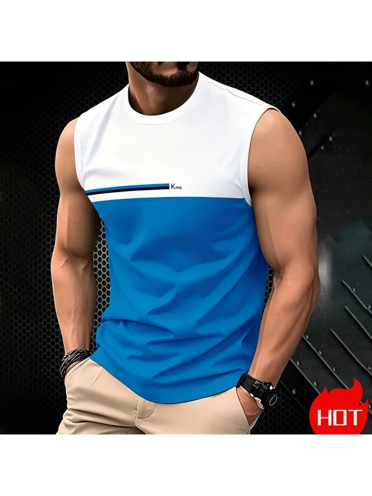 Summer Men's Casual sleeveless T-shirt Plus Size Simple O-Neck tank tops Clothing Outdoor Breathable 3D Printed Mens casual vest