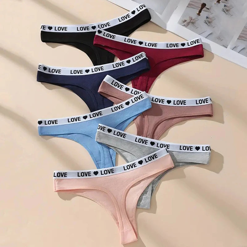 Plus Size Cotton Thongs 7 Piece Set Women Soft Breathable Striped G String Panties