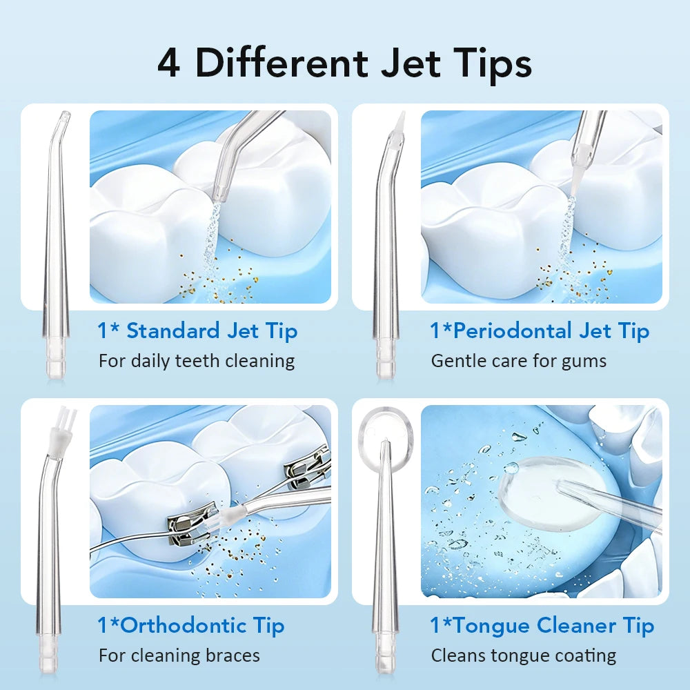Portable Water Flosser 3 Modes 1200 Pulses/min 220ml Tank 500mAh Rechargeable 360° Nozzle Oral Irrigator Teeth Cleaner Home Use
