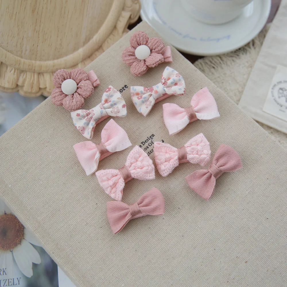 10pcs/Set Baby Hair Accessories for Girls Full Coverage Fabric Lovely Hair Clips Children's Headwear Bow Hair Accessories