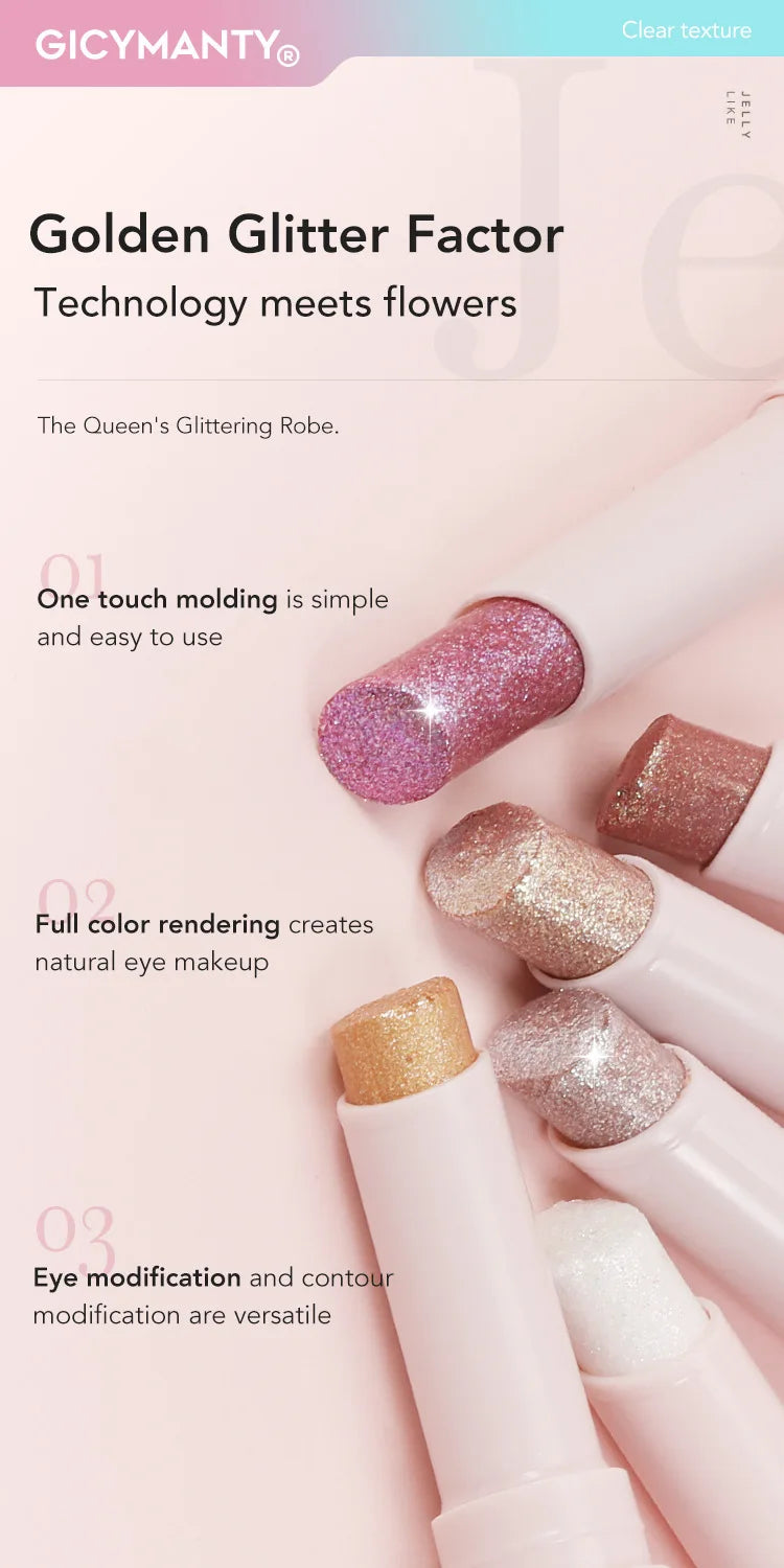 Jelly Eyeshadow Stick Holographic Pearl Shimmer and Delicate Glitter for Eye Brightening Long-Lasting Eyeshadow Highlight Stick
