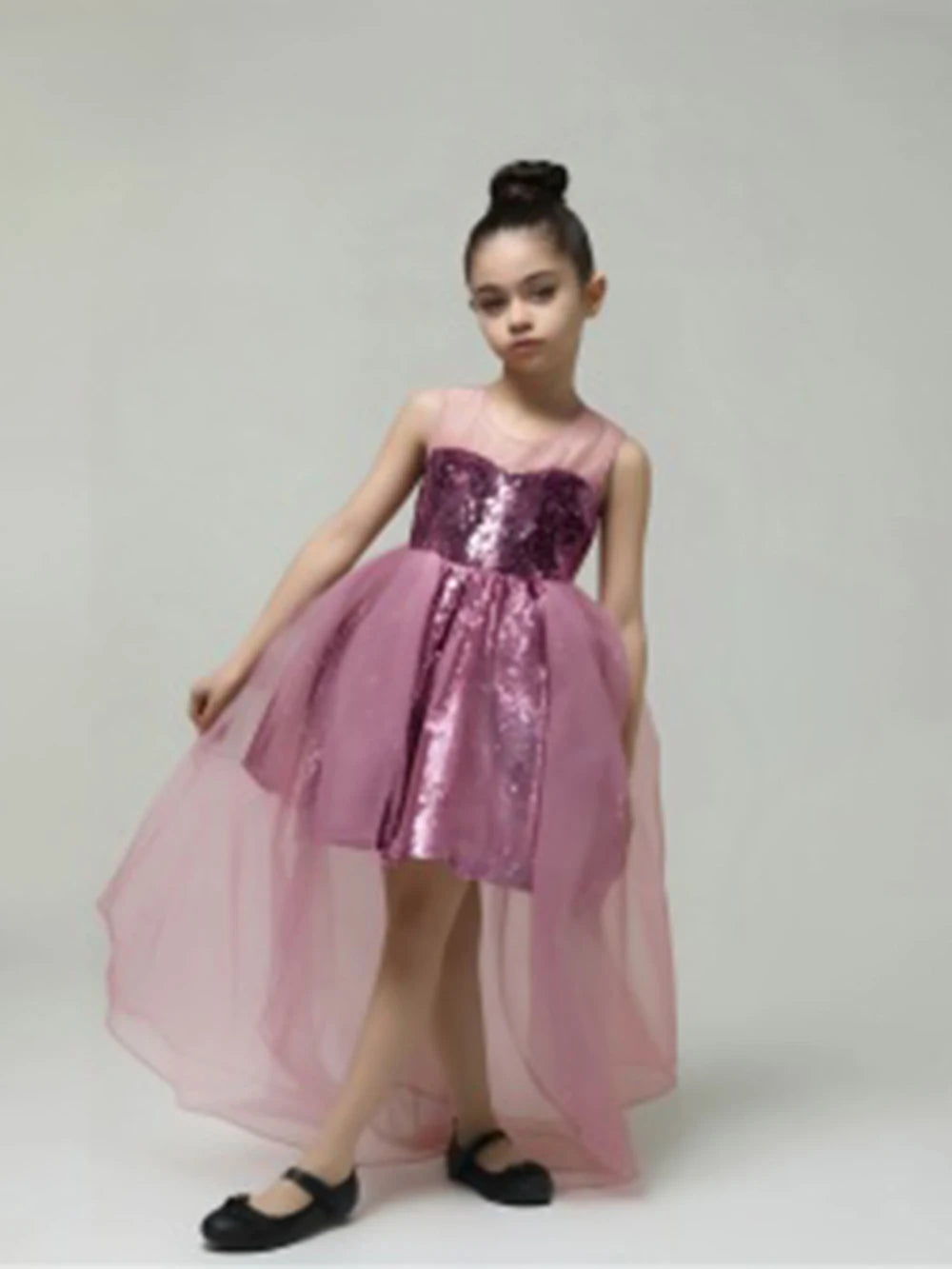 HETISO Fashion Girls Sequin Princess Dress Tulle Sleeveless Banquet High end Lace Evening Ball Gown for Kids Child 2-6 Years