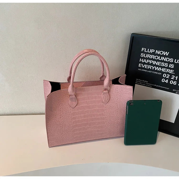 Spring 2025 Large Capacity Fashionable Handbag Casual Commuting Trendy Crocodile Pattern Tote Bag Street Style PU Material