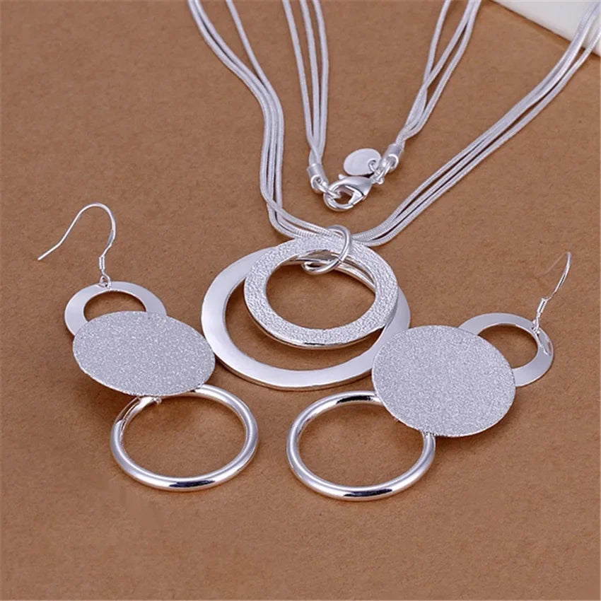 Charms Wedding 925 Sterling Silver Jewelry Fashion Pretty Pendant Necklace Earring Women'S Set Top Quality Stamped