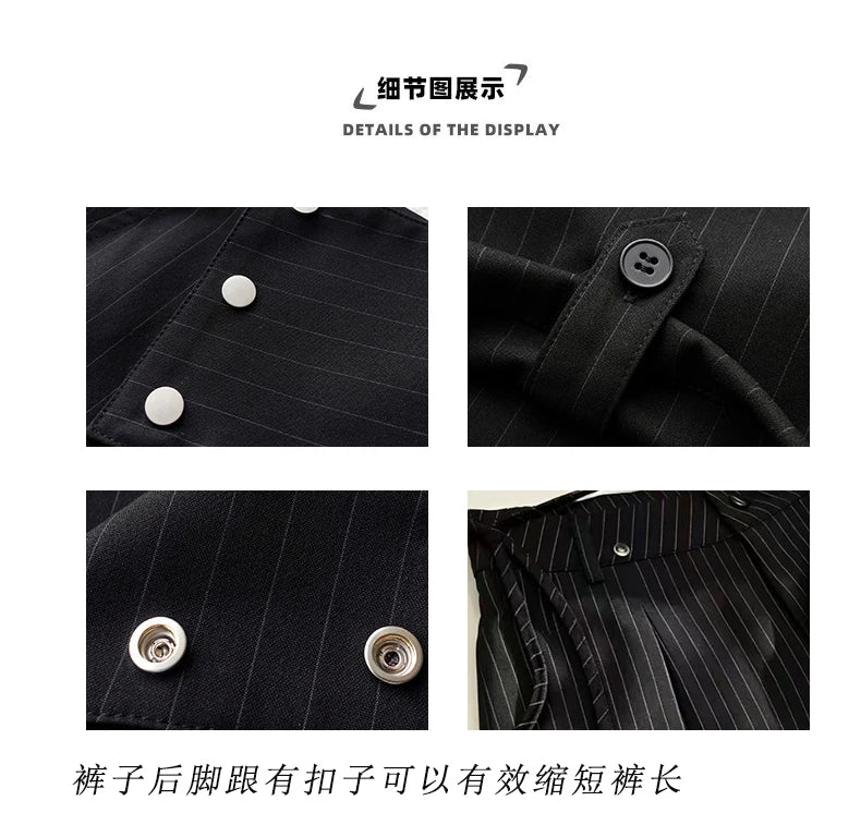 Detachable Skirt Panel Striped Suit Pants Women Turn Up Cuff Tie Waist Straight Wide Leg Trousers Loose Casual Streetwear Pants