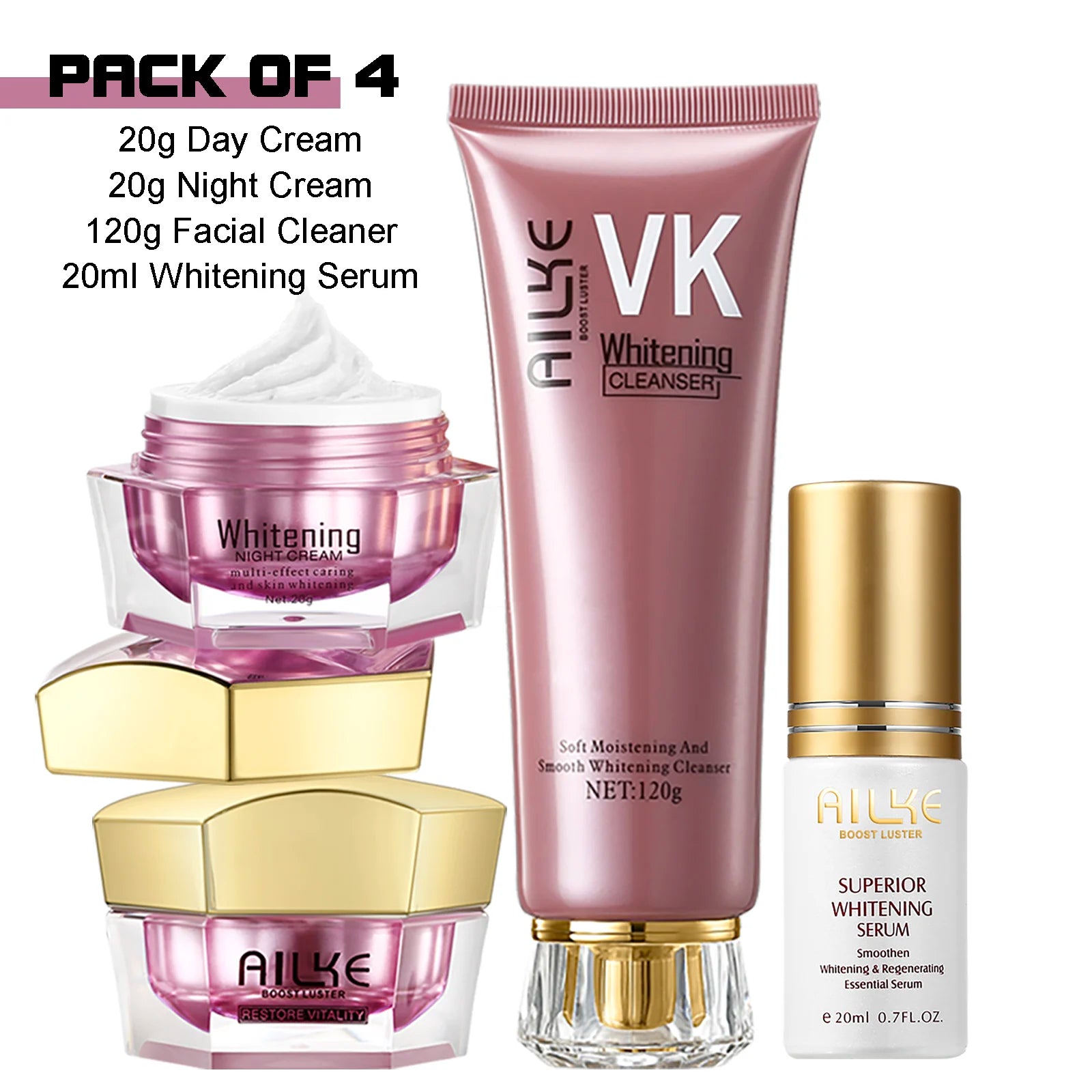 AILKE Lightening Facial Cream, Brightening, Reduce Spots, For Black and Dark Skin, Whitening Face Care Set for All Skin Types