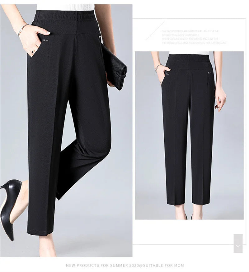 Middle Aged Women'S'S Pants 2026 New Summer Thin High Waiste Elastic Loose Straight Pants Female Casual Trousers 5Xl 6Xl 7Xl 8Xl