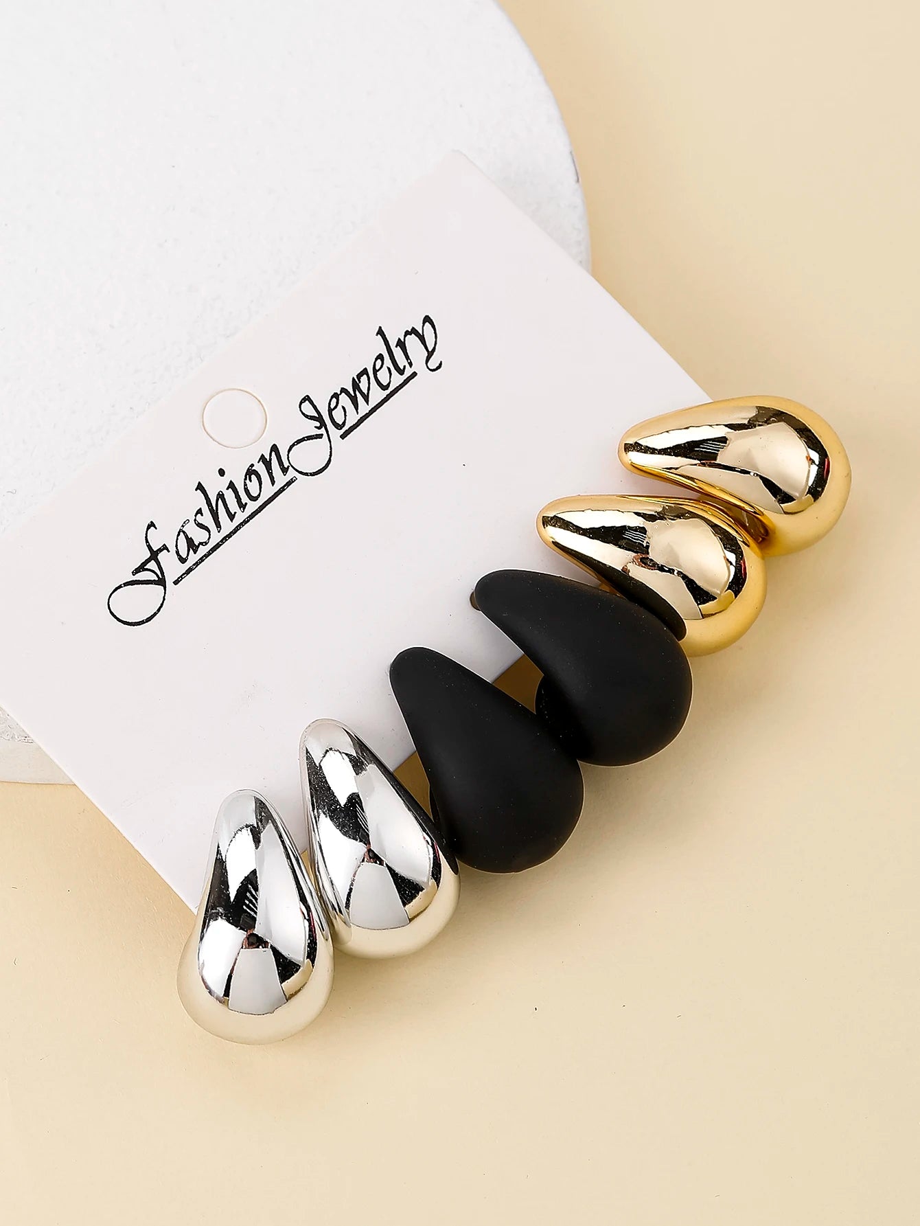 3Pairs Classic And Fashionable Multicolor Waterdrop Stud Earring Set, Ideal For Dating, Vacation, Daily Wear And Jewelry