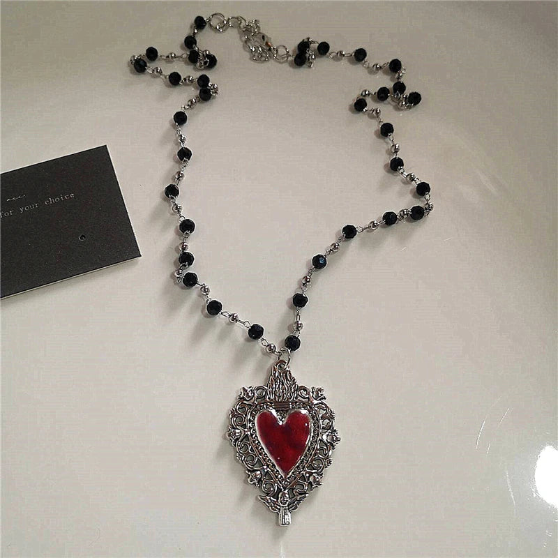 Gothic Red Cross Star Heart Pendent Necklace For Women'S Men Hip Hop Street Vintage Y2K Grunge Punk Y2K Aesthetic Jewelry Gifts