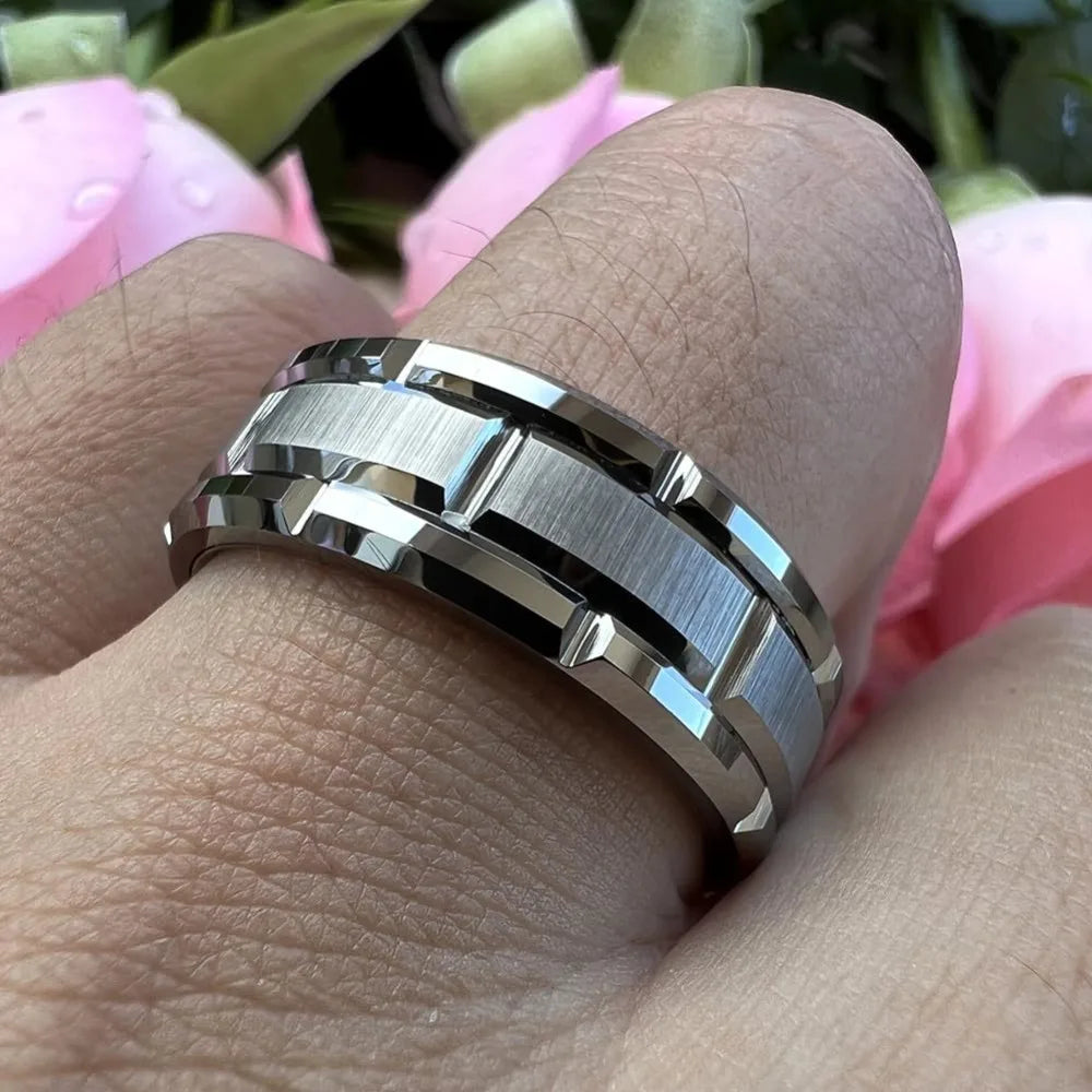8MM Simple Silver Color Matte Men's Jewelry Groove Stainless Steel Rings Women Wedding Band Party Jewelry Steel Ring Dropship