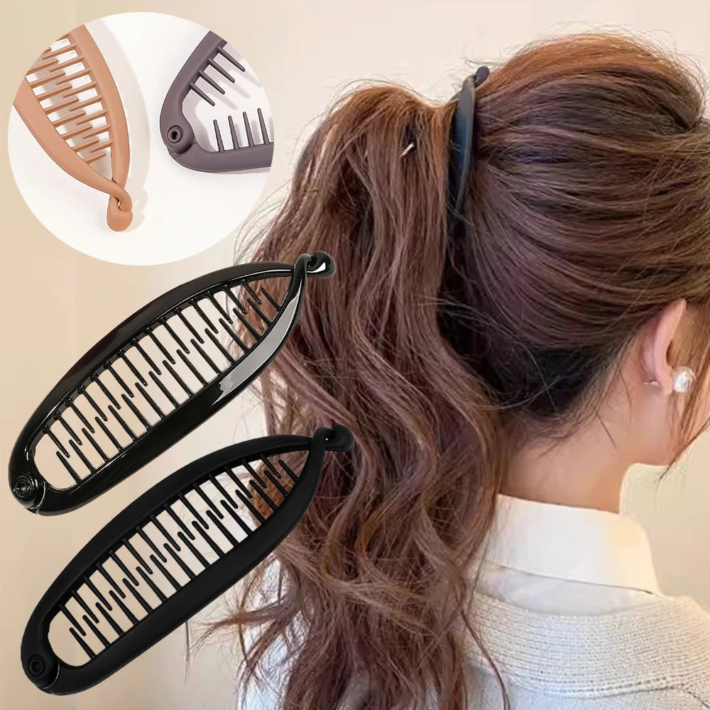 Matte Fish Shaped Banana Hairpin Ponytail Hair Clip Headband For Women Hair Accessories HairgripsTwist Clamp Barrettes Headwear