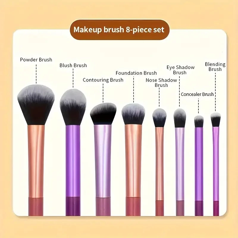 8Pcs Makeup Brush Kit Soft Synthetic Hair Make Up Brushes Foundation Blush Eyeshadow Cosmetic Makeup Tools