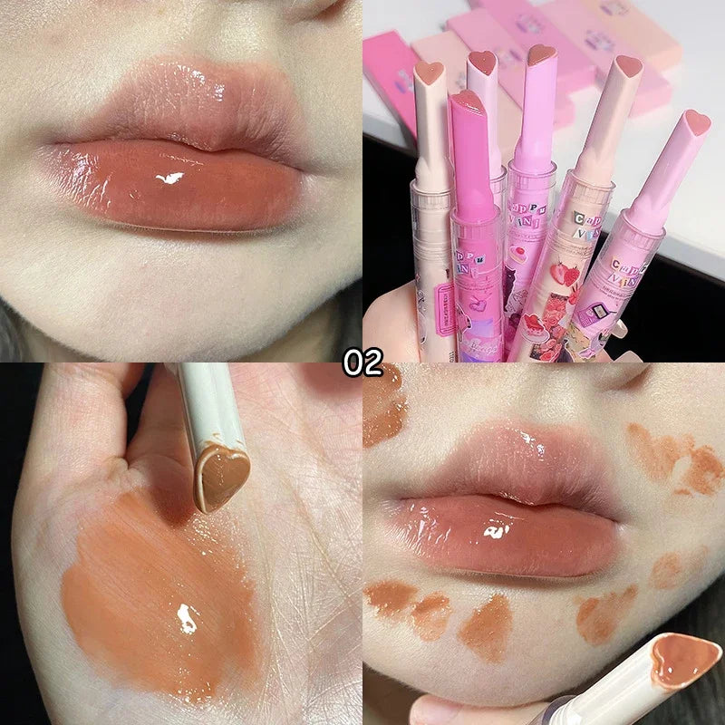 Clear Lip Glaze Jelly Solid Mirror Lipstick Waterproof Love-shaped Watermelon Lip Gloss Fade Lip Lines Moisturising Korea Makeup