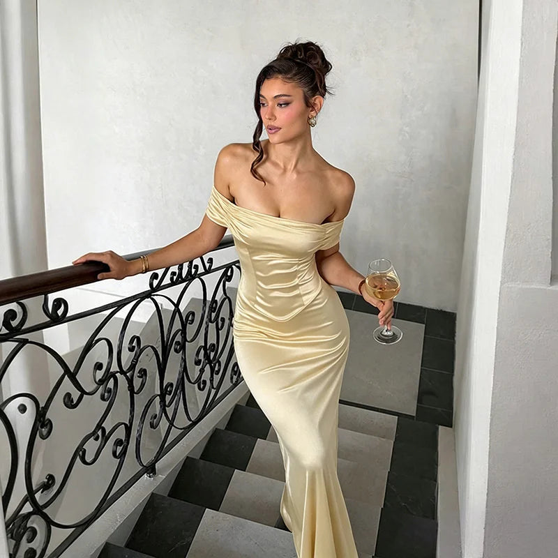 Off Shoulder Bodycon Long Dress Sexy Hip Hugging Party Evening Gown Mermaid Split Slim Club Cocktail Dress Women Red Elegant
