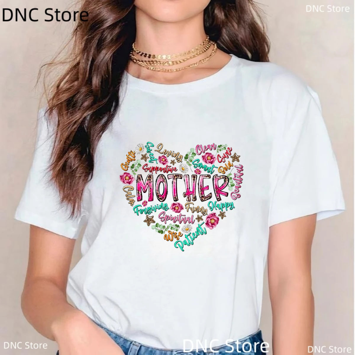 Mother Heart Women's T-Shirt - Casual Short Sleeve O-Neck Tee