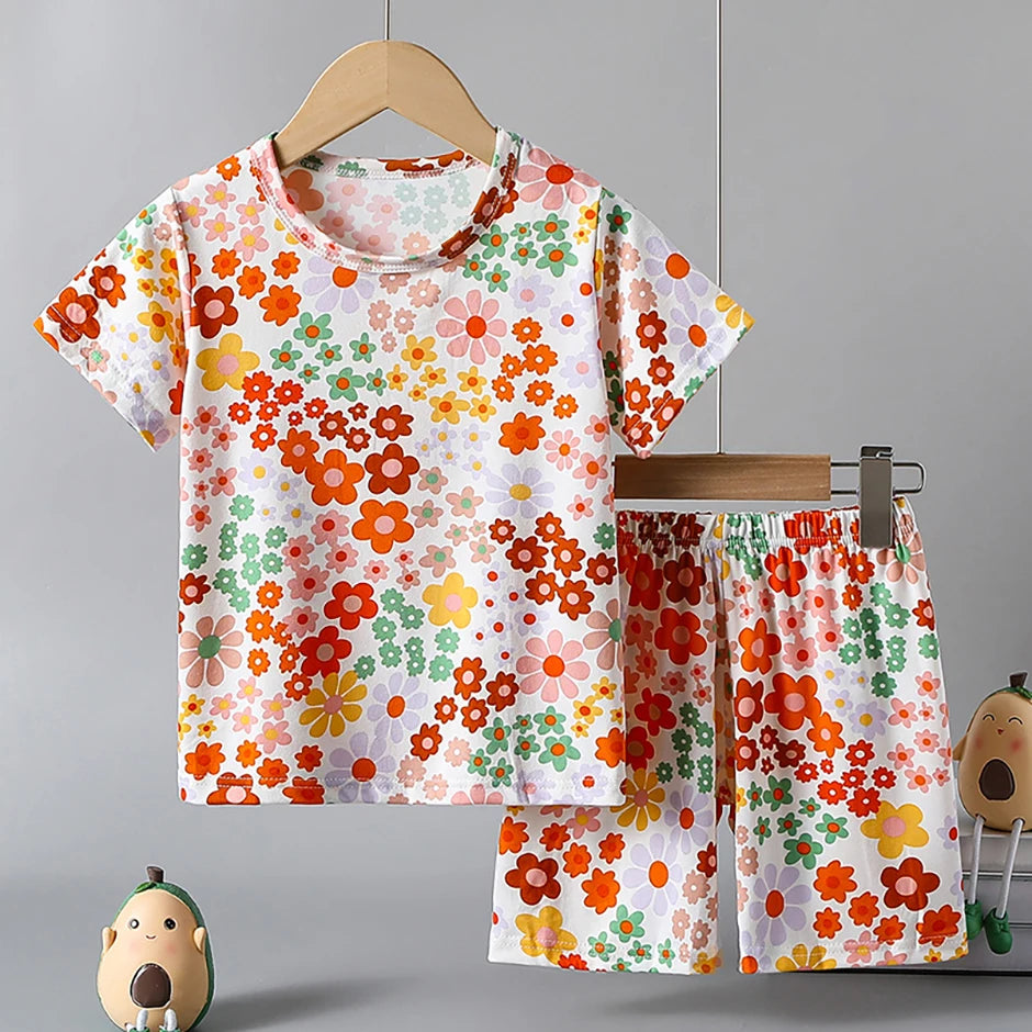 2/4-piece Summer And Autumn Children's Cute Cartoon Print Set For Boys And Girls Comfortable And Versatile Short Sleeved Shorts