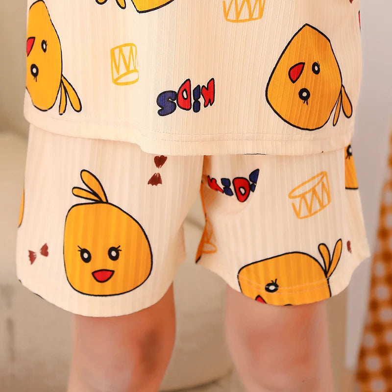 Unisex Kids Summer Pajama Set - Short Sleeve Cute Print Homewear