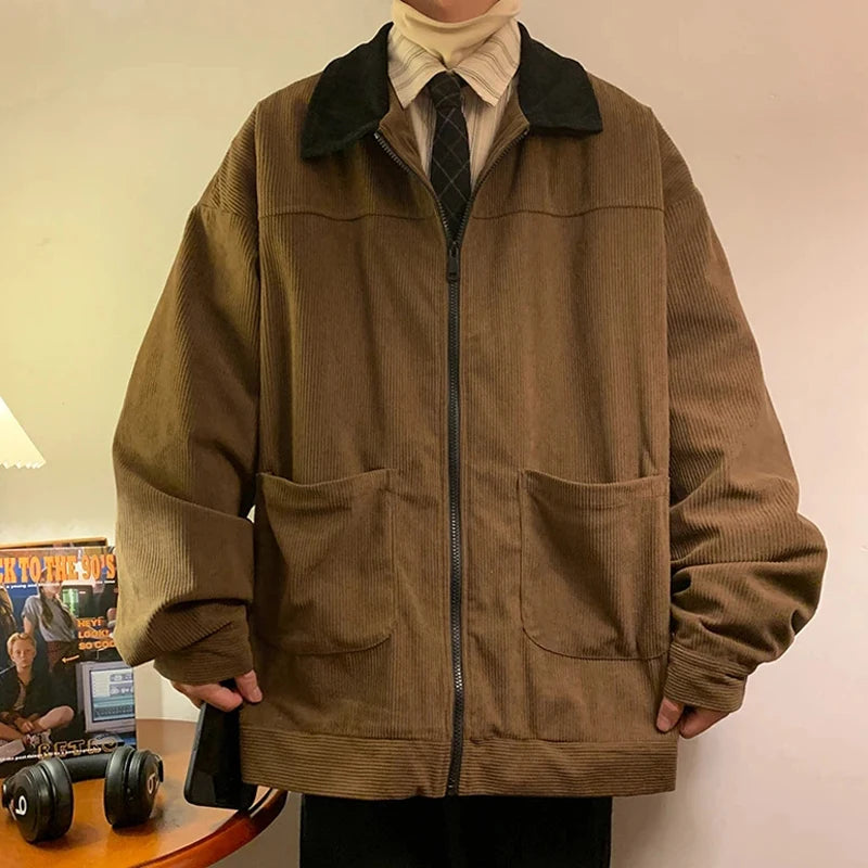American Style Vintage 2026 Men Bomber Jacket Windbreakers Zipper Coats Autumn Loose Cargo Outwear