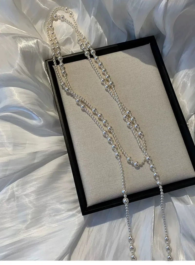 Vintage Long Multi Layered Pearl Necklace for Women Elegant Sweet Collar Chain Sweater Chain Necklaces Luxury Jewelry Gifts