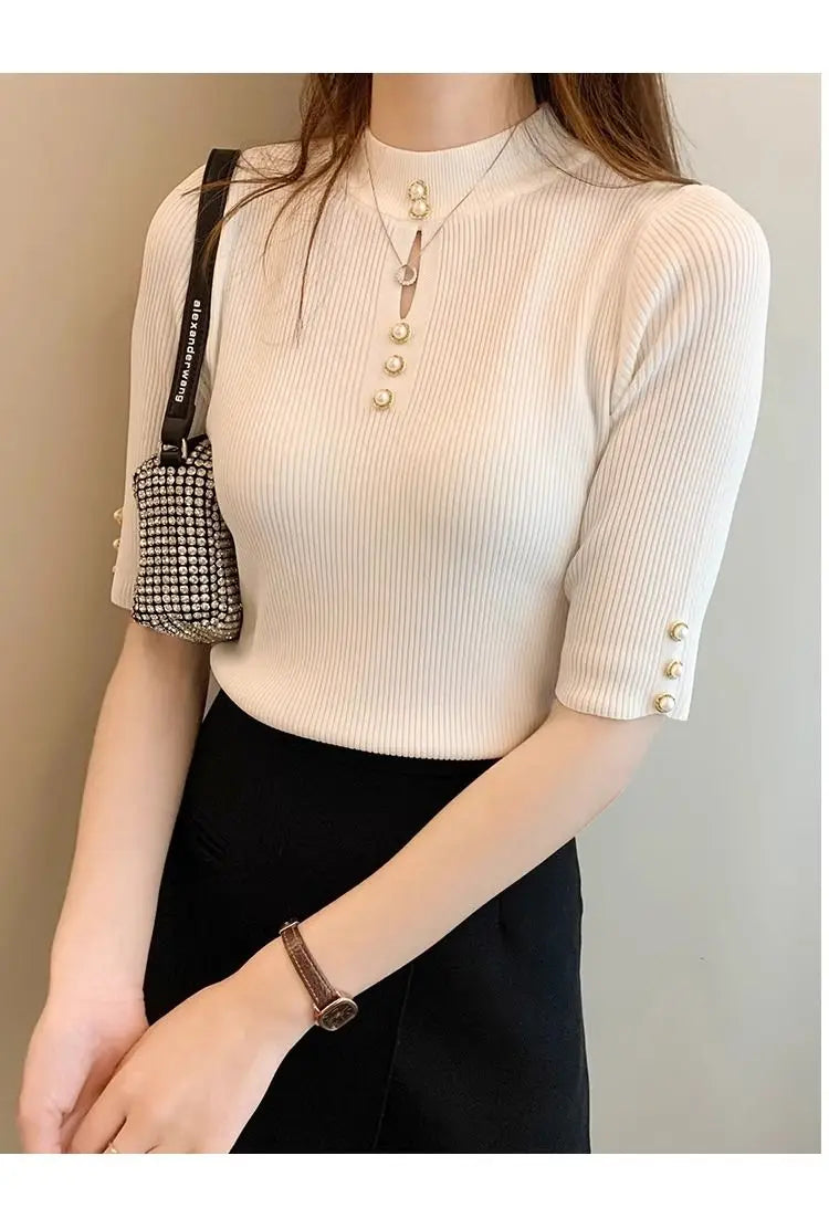 2026 Spring Autumn Korean Fashion Solid Sweater Women Short Sleeve Tops Pull Femme Casual Slim Female Pullover Knitted Clothes
