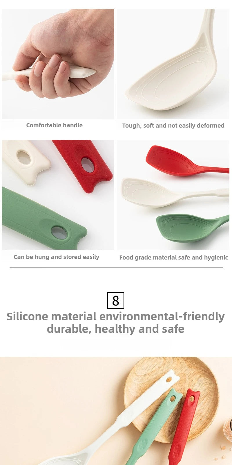 Silicone Cooking Spoon - Heat Resistant Kitchen Utensil 31cm