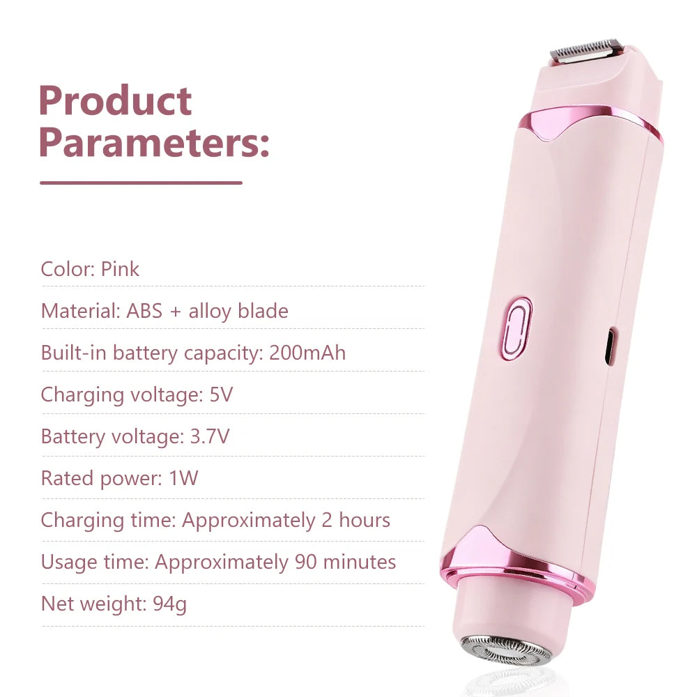 2 in 1 Double Head Electric Shaver for Women Waterproof Wet & Dry Hair Razors Bikini Hair Trimmer Detachable Head Shaver
