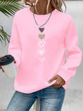 Women's Casual Heart Print Pullover Sweatshirt Geometric Design Long Sleeve Round Neck Machine Washable Regular Fit for Autum