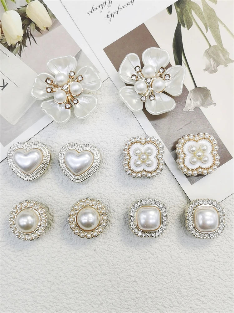 10Pcs Shoe Charms Abs Decorations Accessories Diy Ornament Pins For Clog Buckle Lady Garden Shoes Elegant Pearl Floral Design