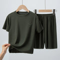 2-piece Summer Children's Solid Color Ice Silk Suit Boys Casual Fashion Cool Short-sleeved Girl Han Fan Joker Shorts Home Clothe