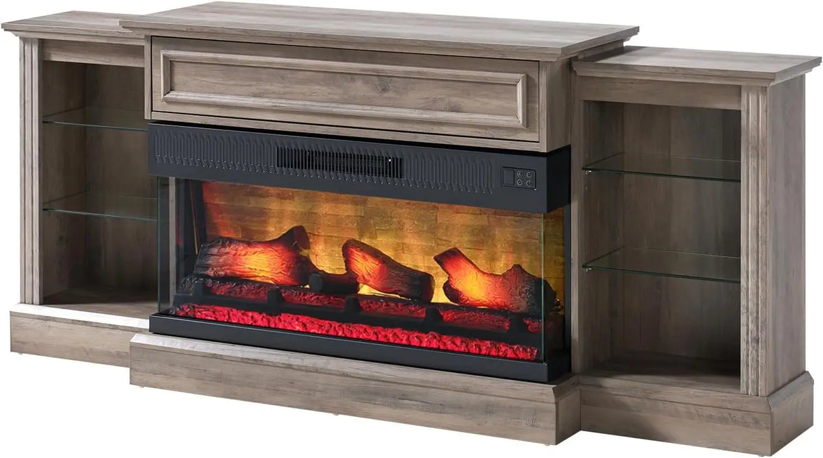 Farmhouse 70" Fireplace TV Stand with 36" Electric Fireplace 3-Sided Electric Fireplace, Media Entertainment Center , Customized