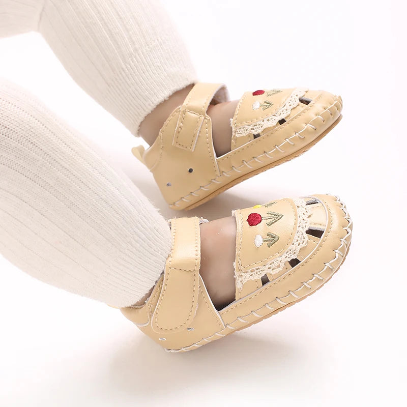 New big bow floral 0-18 months baby princess shoes sandals breathable PU upper walking shoes