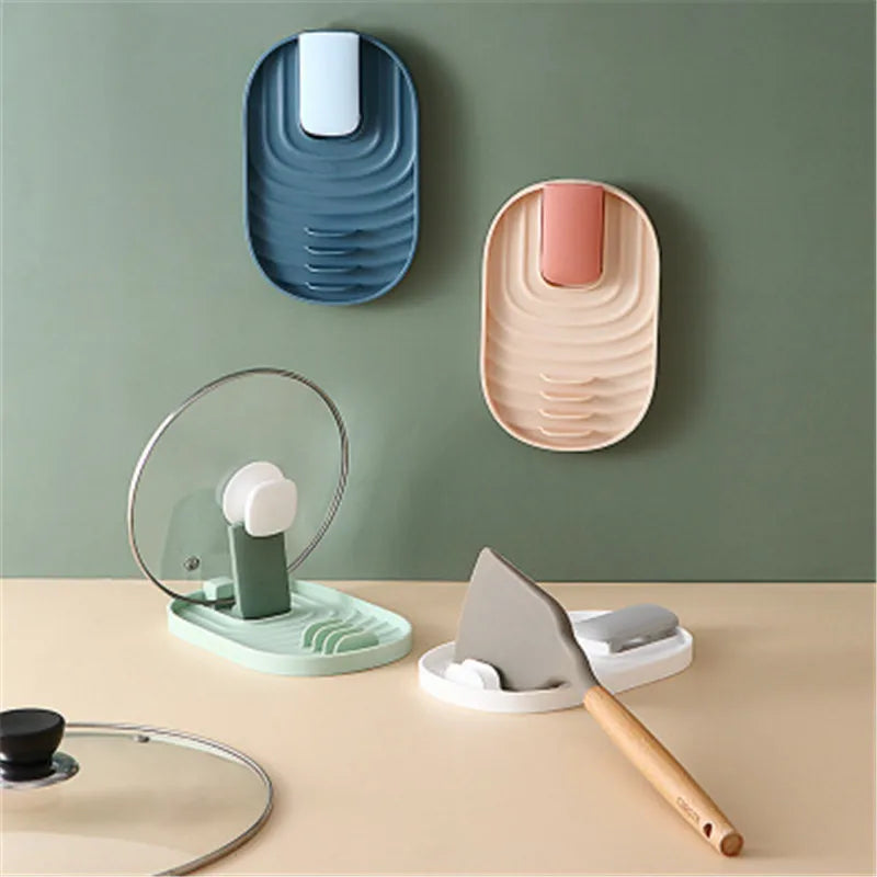 Organizador de cocina, soporte para tapas de ollas, estante para secar sartenes, soporte de encimera sin perforaciones para cucharas, accesorios para el hogar