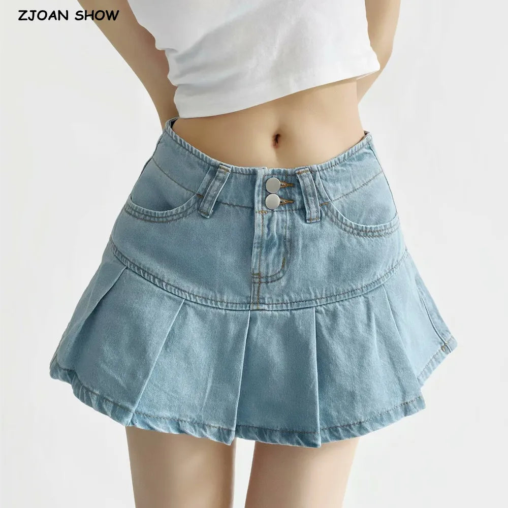 4 colors 2025 Y2K Low Waist Pleated Mini Skirt American Retro Women Package Hips Ruffles Short Skater Skirts With Shorts lining